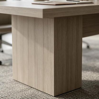 130" W Extra Large Conference Desk Table for 8-10 Persons, Modern Office Work Desk with Sturdy Pedestal Base, Long Rectangular Executive Study Table for Office, Living Room, Gray Oak