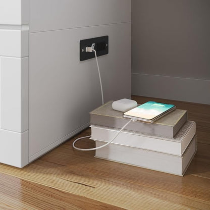 AFI Hamilton Full Murphy Bed Chest with Mattress, Storage, and Built-in Charger in White