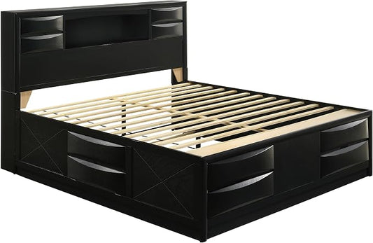 Coaster Home Furnishings Briana Transitional 5-Piece Bedroom Set Eastern King Size Storage Bookcase Bed Frame 56-inch Headboard Black 202701KE-S5