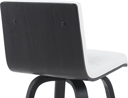 Vienna Modern Counter Height Swivel Bar Stool with Snow White Faux Leather Seat and Black Brushed Wood Frame Set of 3