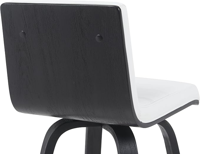 Vienna Modern Counter Height Swivel Bar Stool with Snow White Faux Leather Seat and Black Brushed Wood Frame Set of 2