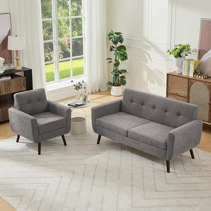 Tbfit Mid Century Modern Sofa Couch, Gray, Loveseat & Accent Chair | linen fabric