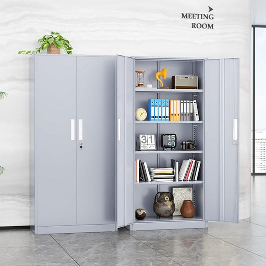 INTERGREAT Metal Storage Cabinet, 72” H Storage Cabinet with Doors and Adjustable Shelves for Office, Home, Garage, Pantry (Assembly Required, Cement Grey)