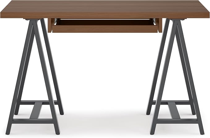 SIMPLIHOME Sawhorse Industrial 50 inch Wide SOLID WALNUT WOOD and Metal Small Desk in Walnut for the Office Desk, Writing Table, Workstation and Study Table