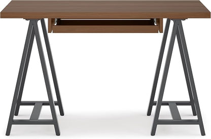 SIMPLIHOME Sawhorse Industrial 50 inch Wide SOLID WALNUT WOOD and Metal Small Desk in Walnut for the Office Desk, Writing Table, Workstation and Study Table