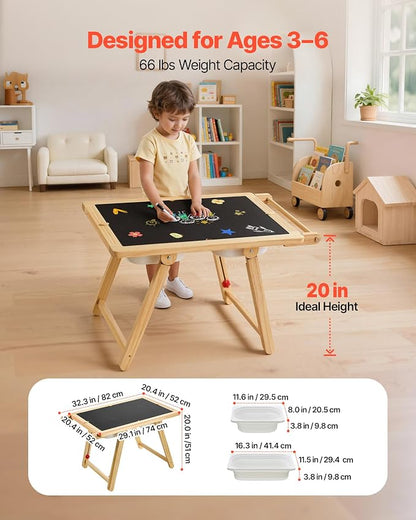 VEVOR Sensory Table for Toddlers, Wooden Kids Activity Table and Art Easel with Reversible Double-Sided Board, Storage Bins, for Boys and Girls Playing Sand and Water, Drawing, Studying, Dining