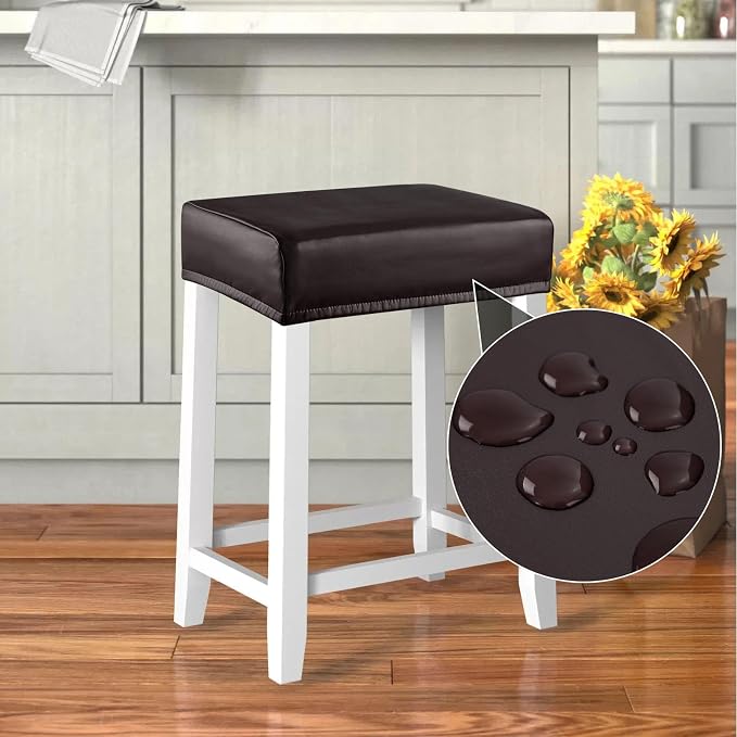 YISUN Stool Covers Rectangle - 4 Pack Stretch Oilproof Waterproof PU High Chair Cover Vanity Stool Cover Pub Counter Bar Stool Covers Saddle Seat Cover with Elastic Bands