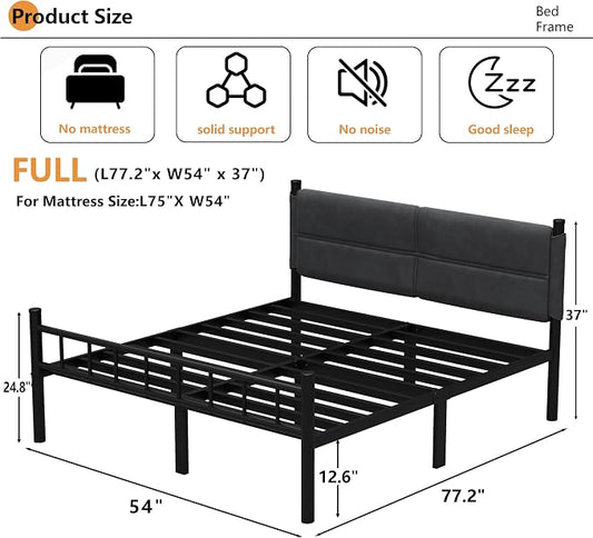 Metal Bed Frame,14Inch Full Bed Frame with Headboard,Heavy Duty Sturdy Mattress Foundation,Easy Assembly,No Box Spring Needed,Full Size Grey