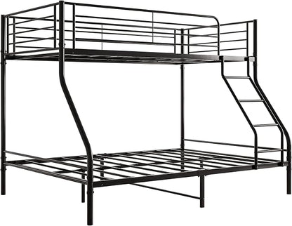 EMKK Twin Over Full Bunk Bed for Adults, Metal Bunk Beds Twin Over Full Size for Teens Dorm Bedroom Guest Room,Heavy Duty Bunk Beds with Ladder and Safety Full Length Guardrail (Black D)