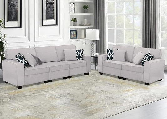 Legend Vansen Oversized Modular Sectional Sofa,U/L‑Shaped Reversible Couch with Ottoman,Deep Seat Plush Polyester Sectional for Living Room,5-Seater,Light Grey