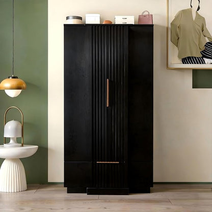 Brafab 67" Fluted Armoire Wardrobe Closet with Drawers and Doors, Wooden Wardrobe Cabinet with Adjustable Shelves, Modern Storage for Clothes, Coats for Bedroom,Black (1 pcs)
