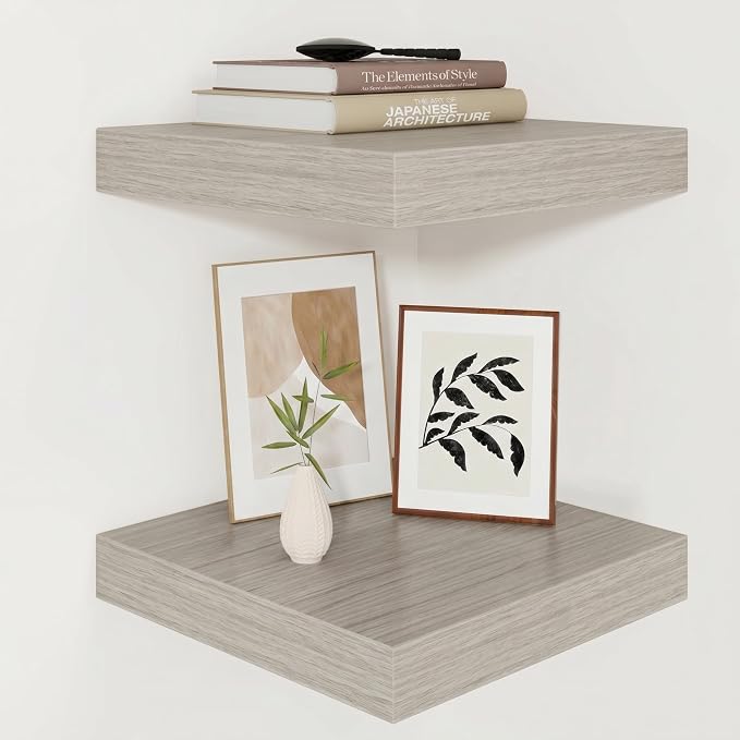Vivelove 12" Deep Floating Shelves for Wall 12x12 Long, Wall Shelves for Bedroom Living Room Bathroom Kitchen Laundry Room, Farmhouse Rustic Shelves for Home Decor, 12" X 12" X 2" Set of 2, Grey