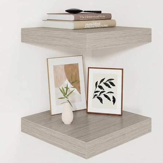 Vivelove 12" Deep Floating Shelves for Wall 12x12 Long, Wall Shelves for Bedroom Living Room Bathroom Kitchen Laundry Room, Farmhouse Rustic Shelves for Home Decor, 12" X 12" X 2" Set of 2, Grey