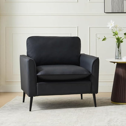 TYBOATLE Accent Chair, Faux Leather Chairs, Mid Century Modern Comfy Living Room Chairs, Cozy Office Reading Chair, Reception Armchairs for Office, Bedroom, Waiting Room (Black) (1)