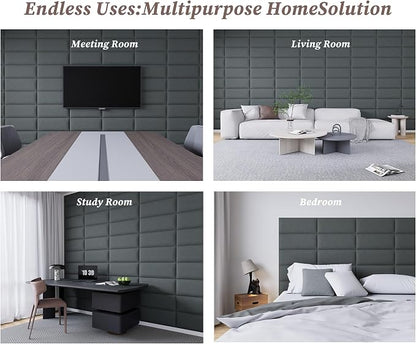 Peel and Stick Upholstered Wall Mounted Headboard Queen Size, 9 Panels Tufted Fabric Headboard,Wall Mounted Headboards, Interior Wall Panels for Bedroom, 10"x24" Charcoal Black