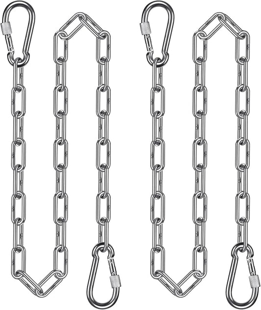 2Pcs 65" (5.4 ft) 304 Stainless Steel Swing Chain 1000 LBs Capacity Porch Swing Chains with Hooks Hanging Chair Chains for Hammock Chair, Swingset, Punching Bag, Egg Chairs, for Indoor and Outdoor