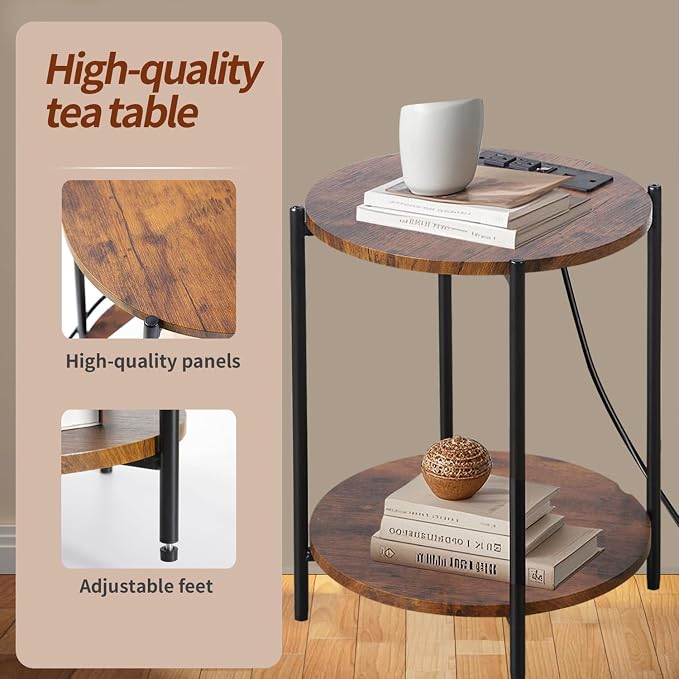 Gawicpy 2 Tier Round Side Table, Folding End Tables Coffee Table Simplistic Sofa Table Waterproof Removable Tray Table Indoor Outdoor Accent Table for Living Room Bedroom (Brown, 1pcs)