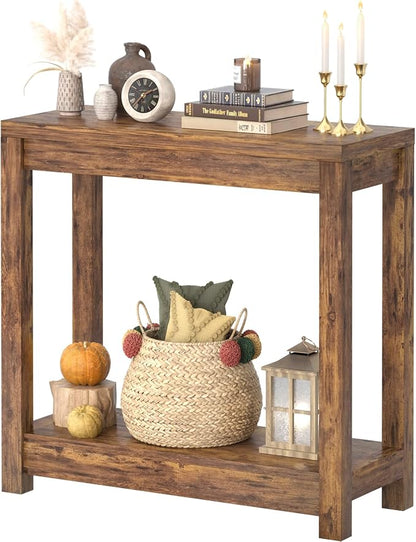 Besiost 32" Farmhouse Wood Entryway Table Narrow Console Table with Storage Behind Couch Sofa Table with Shelves Entry Way Table with Open Storage, Easy Assembly, Rustic Brown