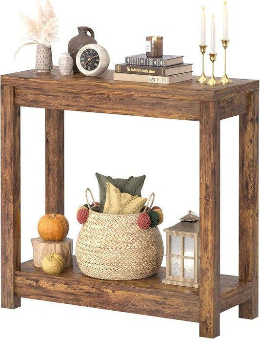 Besiost 32" Farmhouse Wood Entryway Table Narrow Console Table with Storage Behind Couch Sofa Table with Shelves Entry Way Table with Open Storage, Easy Assembly, Rustic Brown