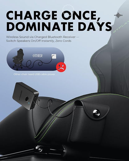 GTPLAYER Gaming Chair with Speakers, Video Game Chairs with Footrest, PC Gamer Chairs for Adults - Padded High Back Ergonomic Reclining Silla Gamer, Linkage Armrest, Ace Pro, Green