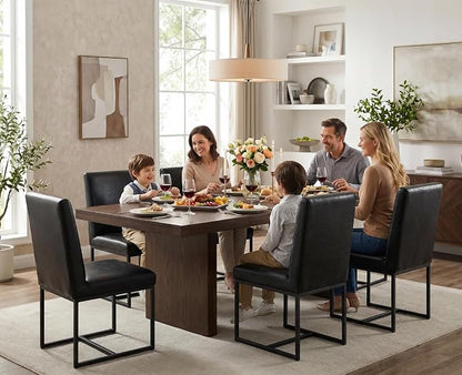 CIMOTA Black Modern Dining Chairs Set of 8, Leather Dining Room Chairs Upholstered Armless Guest Side Chair with Black Base for Dining Room/Kitchen, 8PCS