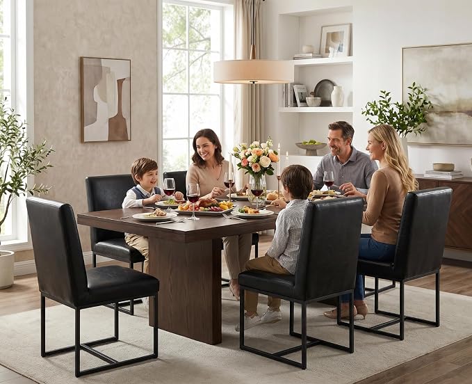 CIMOTA Black Modern Dining Chairs Set of 4, Leather Dining Room Chairs Upholstered Armless Guest Side Chair with Black Base for Dining Room/Kitchen, 4PCS