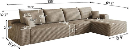 Eafurn 135" Oversized L-Shaped Boneless Sectional Sofa Couch with Chaise, Fluffy Corduroy Modular Couch with Deep Seat,Flexible Combination Corner Sofa & Couch for Living Room, No Assembly