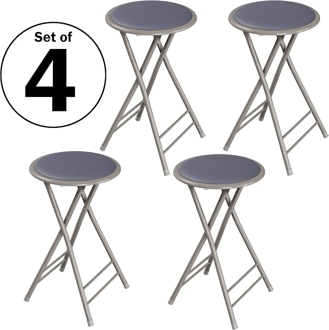 Lavish Home Folding Stool - Set of 4 Counter Height Bar Stools | 24-Inch Backless Folding Chairs with 225lb Capacity for Kitchen, Rec Room, or Game Room (Gray)