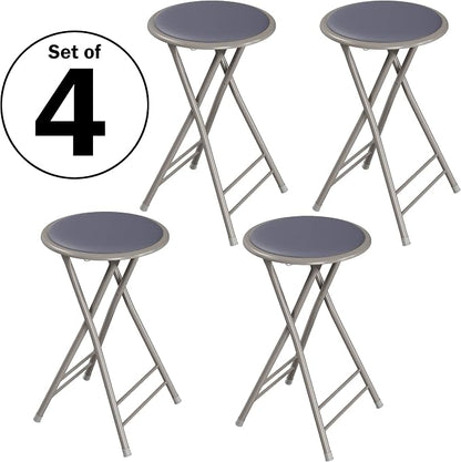 Lavish Home Folding Stool - Set of 4 Counter Height Bar Stools | 24-Inch Backless Folding Chairs with 225lb Capacity for Kitchen, Rec Room, or Game Room (Gray)