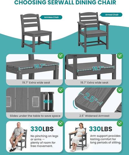 SERWALL 59" HDPE Outdoor Dining Set for 8, w/ 2 Tables & 8 Armchairs, Gray