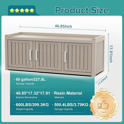 DRATO Outdoor Shoe Storage Cabinet, Shoe Bench with Storage, Waterproof Resin Large Shoe Cabinet with Doors for Outdoor Indoor Entryway Hallway Bedroom (Grey, 3 Doors)