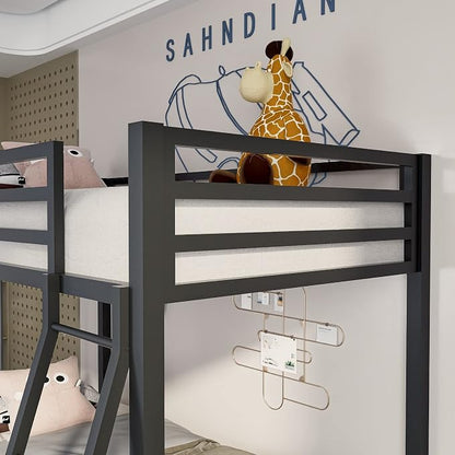ikalido Metal Loft Bunk Bed Twin Over Twin Size with Ladder, Matte Black | Safety Guardrail,No Box Spring Needed, Space Saving Bedroom Furniture