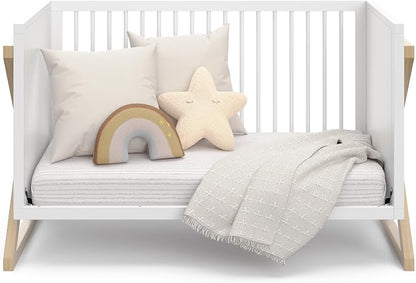 Storkcraft Equinox 3-in-1 Convertible Crib – GREENGUARD Gold Certified, Fits Standard Crib Mattress, Converts to Toddler Bed and Daybed, 4 Adjustable Mattress Heights (White and Driftwood)