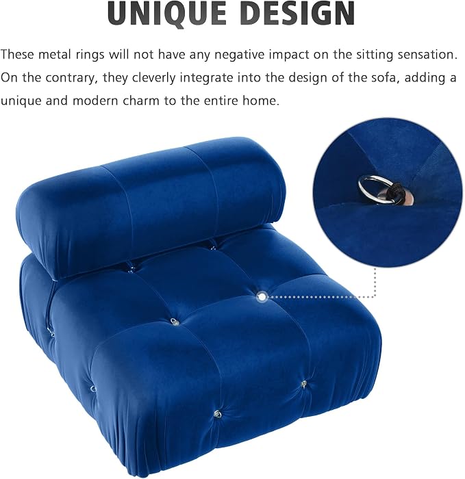 Modular Sectional Sofa, Velvet Couch, Middle seat, Blue