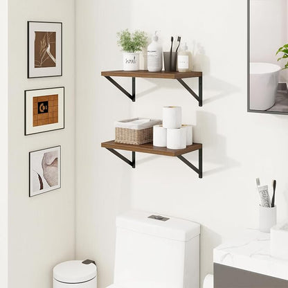 Axeman Deep Floating Shelves | 16 Inch Walnut Wall Shelves Set of 2 | 10 Inch Deep Wood Floating Shelves for Wall | 16" W x 10" D Walnut Shelves for Living Room Bathroom Kitchen