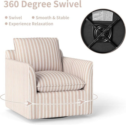 INZOY Swivel Accent Chair Set of 2, Upholstered Square Chair with Thick Padded Backrest Cushion, Swivel Reading Chair for Living Room Bedroom Small Spaces, Brown