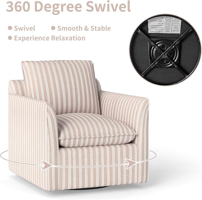 INZOY Swivel Accent Chair with Thick Padded Backrest Cushion, Swivel Reading Chair for Living Room Bedroom Small Spaces, Brown