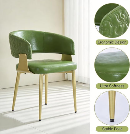 Atoll Modern Accent Dining Chairs Set of 2 with Upholstered PU Leather Seat & Curved Back, Metal Legs, Mid-Century Kitchen Chair for Dining Room, Living Room or Office (2, Green)