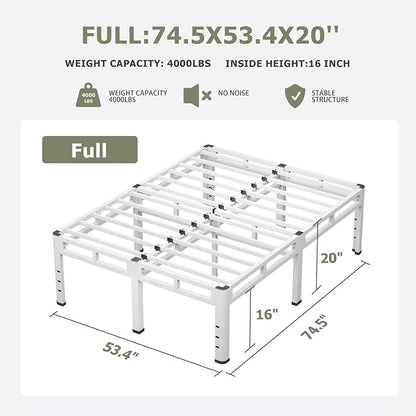 NKZ 20 Inch Full Size Bed Frame, Metal Bed Frame & Box Spring 2 in 1 Platform with Round Corner Legs, 4000lbs Weight Capacity Reinforced Metal Frame, Headboard Hole, Noise-Free, Easy Assembly.