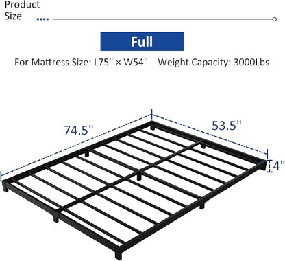 YUSENHEEI 4 Inch Full Size Bed Frame, Heavy Duty Metal Platform Low Bed Frame Full, No Box Spring Needed, Noise Free, Easy Assembly, Black