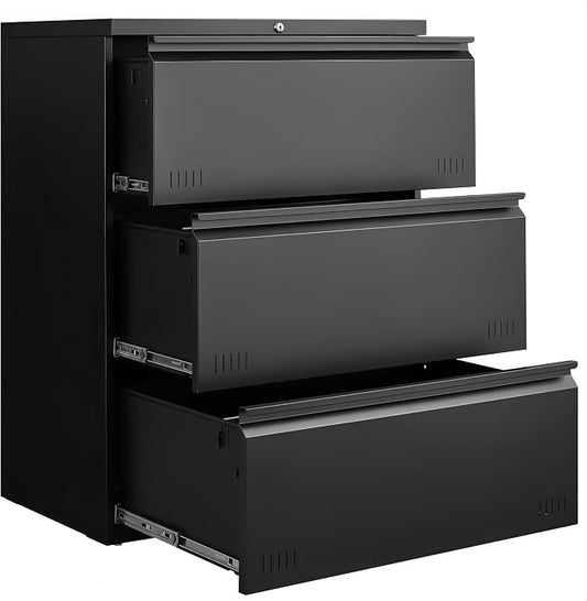 Approgreent Lateral 3 Drawer File Cabient with Lock, Metal Filing Cabinets for Home Office, Heavty Duty Office Storage Cabinet for A4/Letter/Legal (Matte Black)