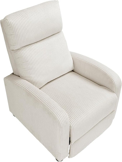 Lexicon Corduroy Pushback Recliner Chair Armchair Push Back Recliner, Solid Wood Frame and Metal Base, Easy Assembly Small Soft Single Sofa Accent Chair for Living Room/Office/Apartment, Beige