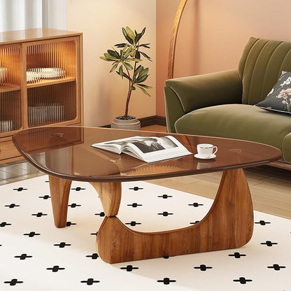 Coffee Table for Living Room Mid Century Modern Center Table with Glass Top and Wood, 36 Inch, Brown/Walnut