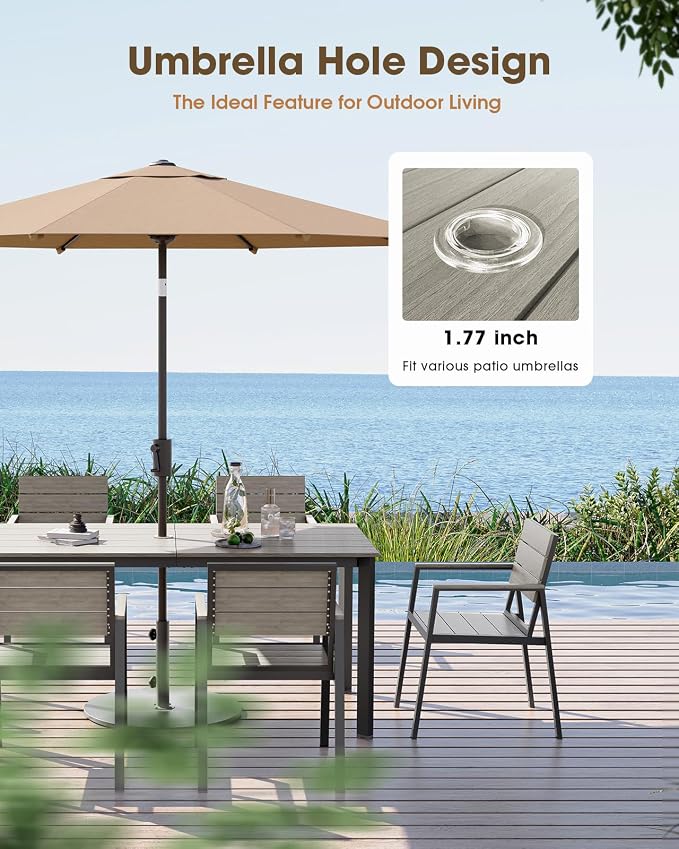 Outdoor Dining Set for 4, Aluminum Patio HDPS Outdooor Table and Chairs Set with Umbrella Hole, All Weather Patio Furniture Set, 5 Peice Patio Dining Table Set (Classic Gray)