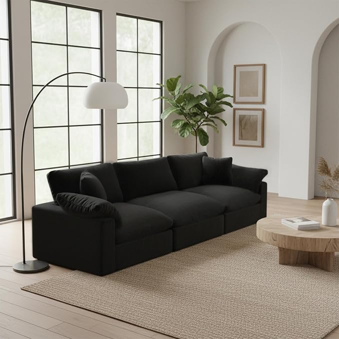 Modular Cloud Sofa,Convertible 3-Seater Set,Extra Deep Seat Down Filled Seat, Washable & Replaceable Cushion Covers for Living Room,Apartment,Black