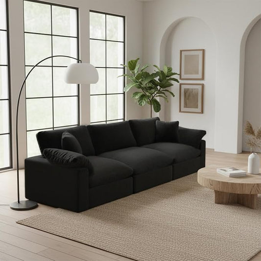 Modular Cloud Sofa,Convertible 3-Seater Set,Extra Deep Seat Down Filled Seat, Washable & Replaceable Cushion Covers for Living Room,Apartment,Black