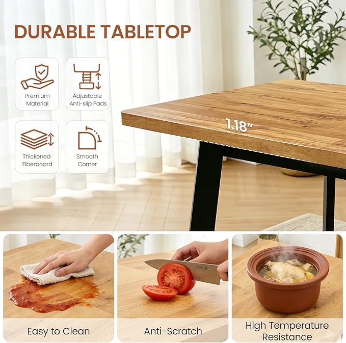 Extendable Dining Table Set for 4 to 8 People, 47.2" to 63" Modern Kitchen Table Set with 6 Leather Chairs, MDF Dining Room Table and Chairs with Removable Extension Leaf (Walnut Table+Brown Chairs)