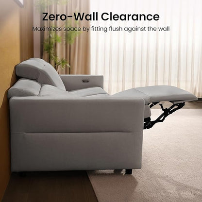 ModernMate Power Recliner Sofa Set with 3-Seater & Loveseat, Oversize Zero Gravity Modular Sectional Couch with Manual Adjustable Headrest, Zero Wall Hugger, USB & Type-C Ports, 27.6" Wide Seat, Grey
