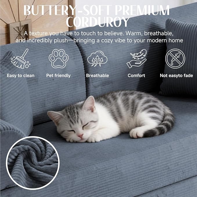 79'' Convertible Sofa Bed, 6 in 1 Folding Floor Futon Couch Sleeper with Fixed Frame, Corduroy Modular Sofa Bed with Removable Armrests & Pillows, No Assembly for Living Room Bedroom (Dark Gray)