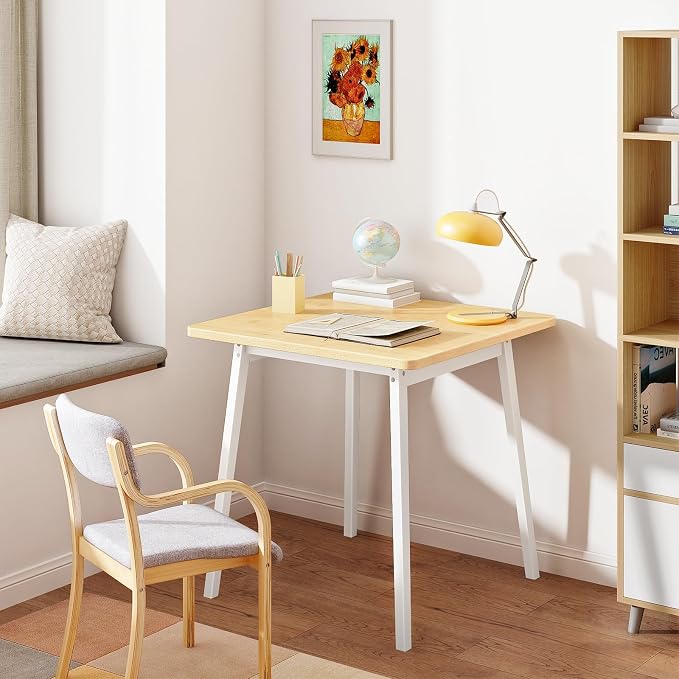 HOOBRO Bamboo Dining Table, Square Dining Table for 2, 27.6" Kitchen Table for Small Space, Writing Table, Easy to Assemble, for Dining Room, Living Room, Office, Kitchen, Natural and White YW70CZ01G1